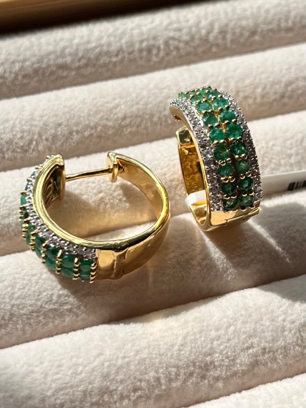 E059 | Natural Emerald & White Zircon Hoops